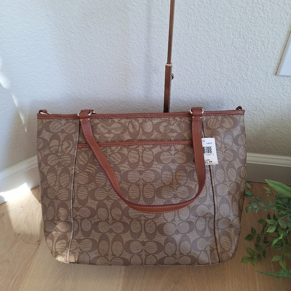 NWT Coach khaki/saddle Peyton zip top tote F33998 - Picture 7 of 7